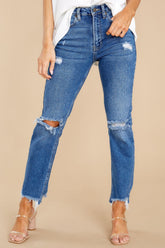 Pantalon de bureau ordinaire délavé foncé, jean déchiré